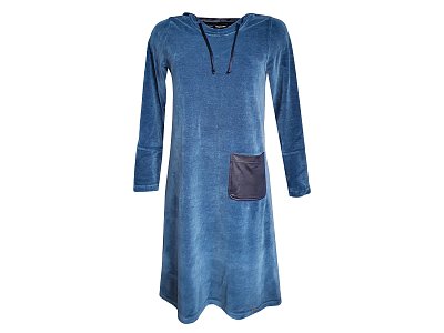 Modré volnočasové šaty s kapucí - vel.44