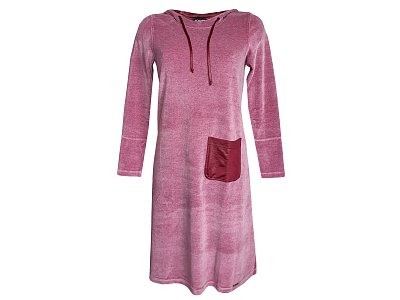 Vínové velurové šaty s kapucí - vel.42