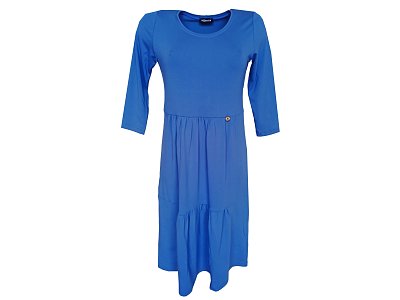 Kaskádové šaty ve středně modré barvě - vel.36