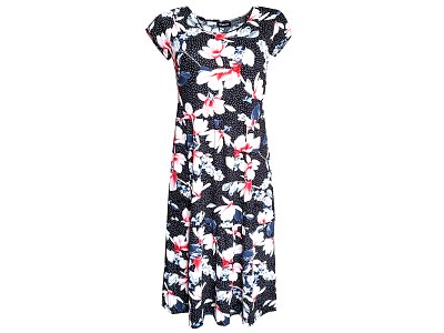 Kaskádové šaty s květy s krátkým rukávem - vel.38